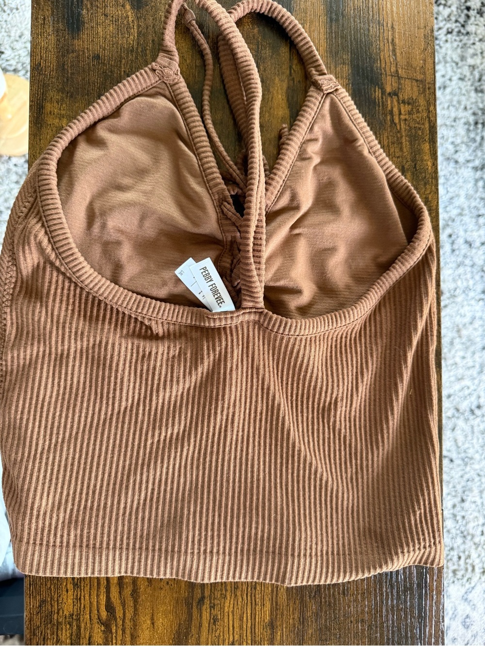 Braided Front Ribbed Crop Top - Brown - Picture 2 of 4